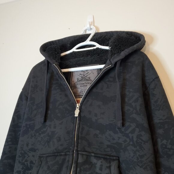 Y2K Fox Racing Sasquatch Fur Lined Zip Up Hoodie Black Size M - Picture 3 of 7